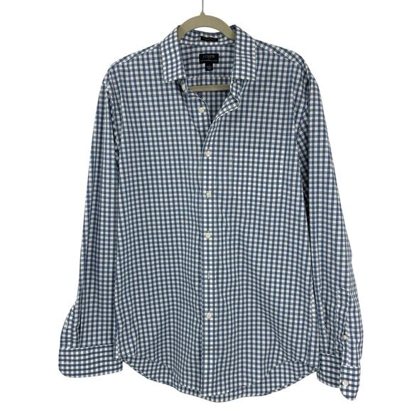 J Crew Mens Thompson Shirt Large Button Up Blue Check Preppy Office Casual - Picture 1 of 9